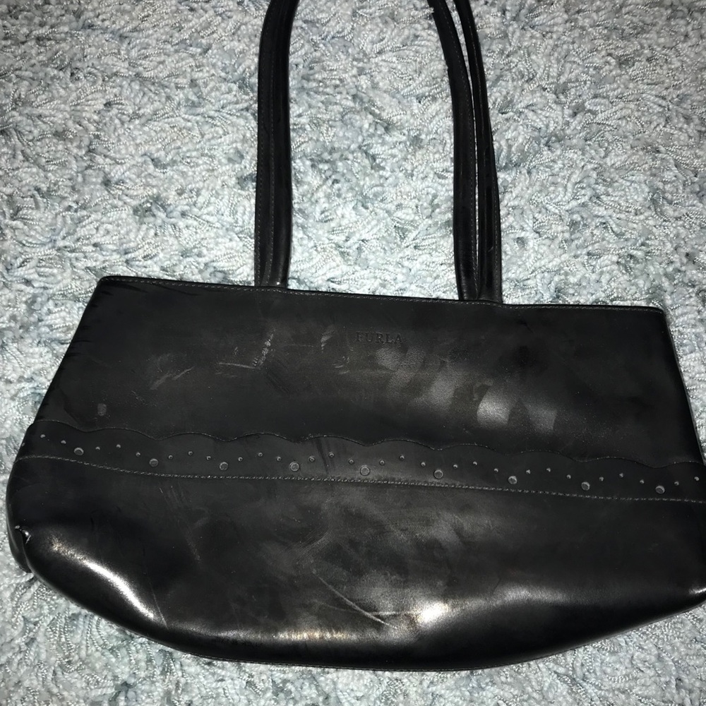 Furla vintage black leather shoulder bag